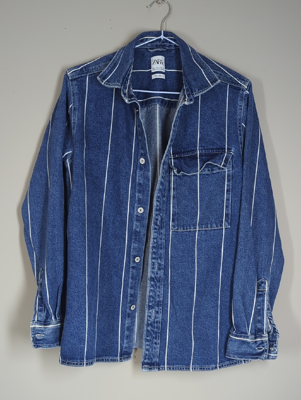 ZARA Blue Pinstripe Denim Shirt Jacket Small